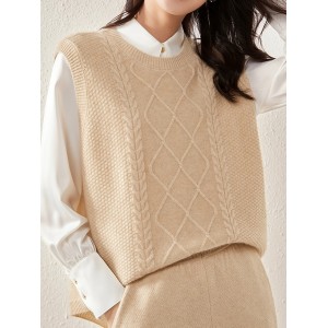 Solid Cable Knit Sweater Vest, Versatile Sleeveless Sweater For Fall & Winter, Women's Clothing