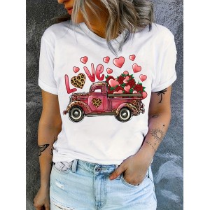 Sunflower & Letter Print T-shirt, Vintage Crew Neck Short Sleeve T-shirt, Women's Clothing