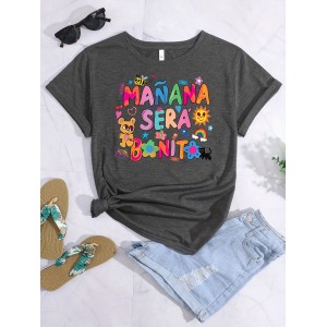 Cartoon Print T-Shirt, Short Sleeve Crew Neck Casual Top For Summer & Spring, Women's Clothing