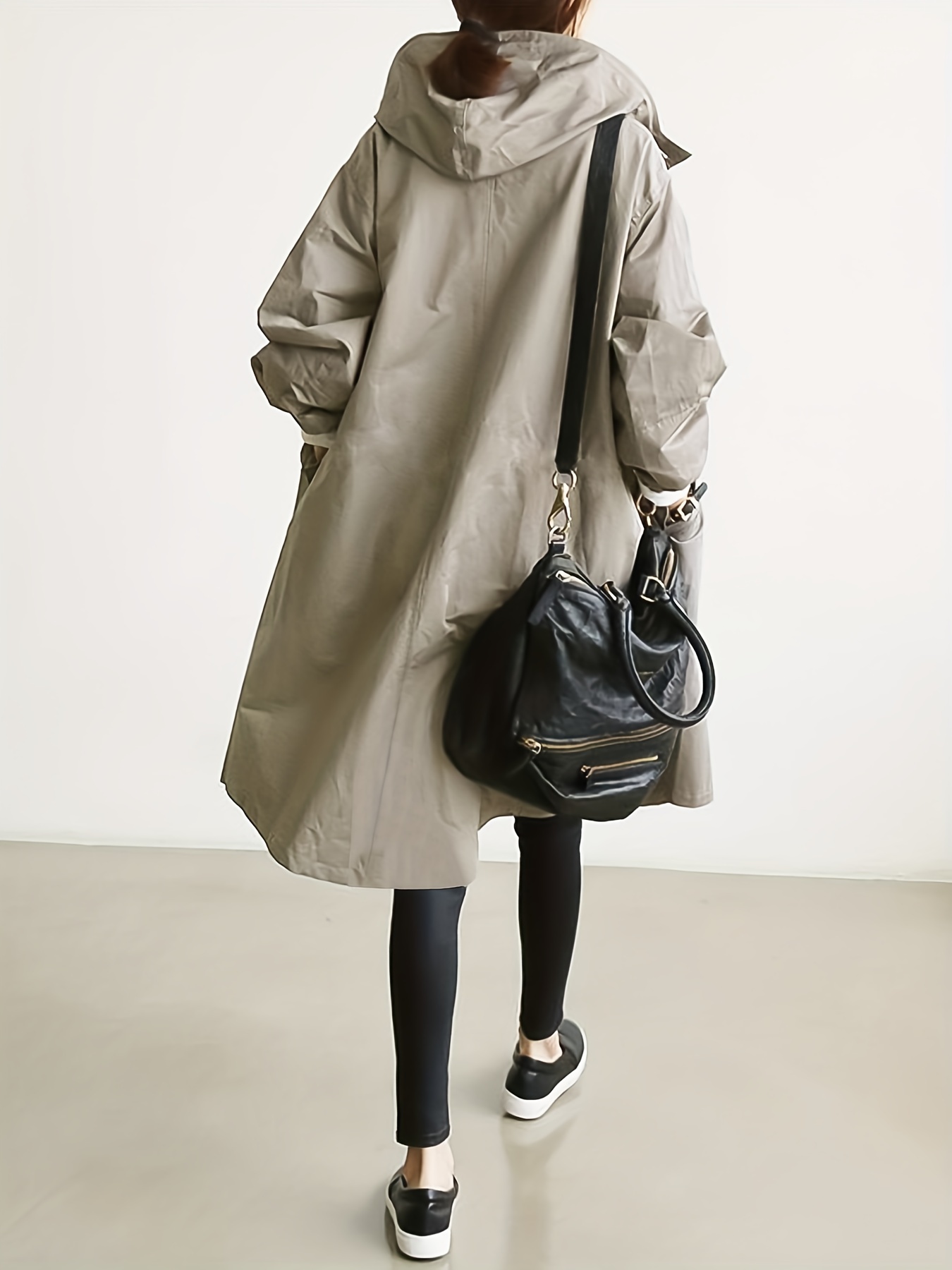 drawstring hooded trench coat casual solid long sleeve outerwear womens clothing details 9