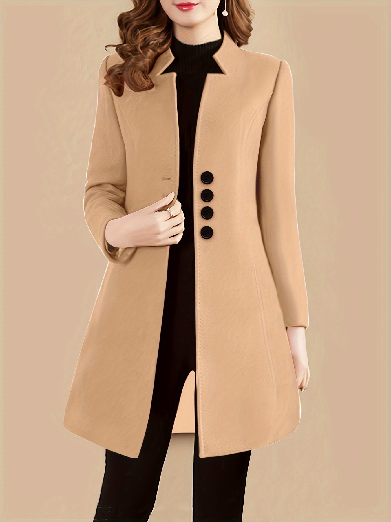 single breasted solid coat, single breasted solid coat elegant long sleeve versatile outerwear womens clothing details 15