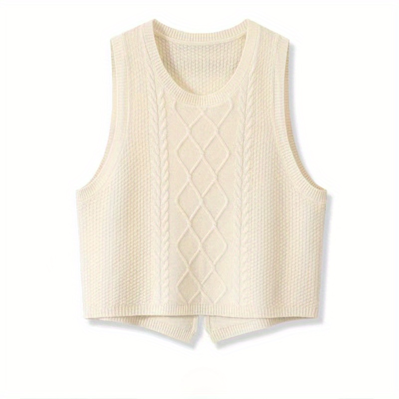 solid cable knit sweater vest versatile sleeveless sweater for fall winter womens clothing details 0