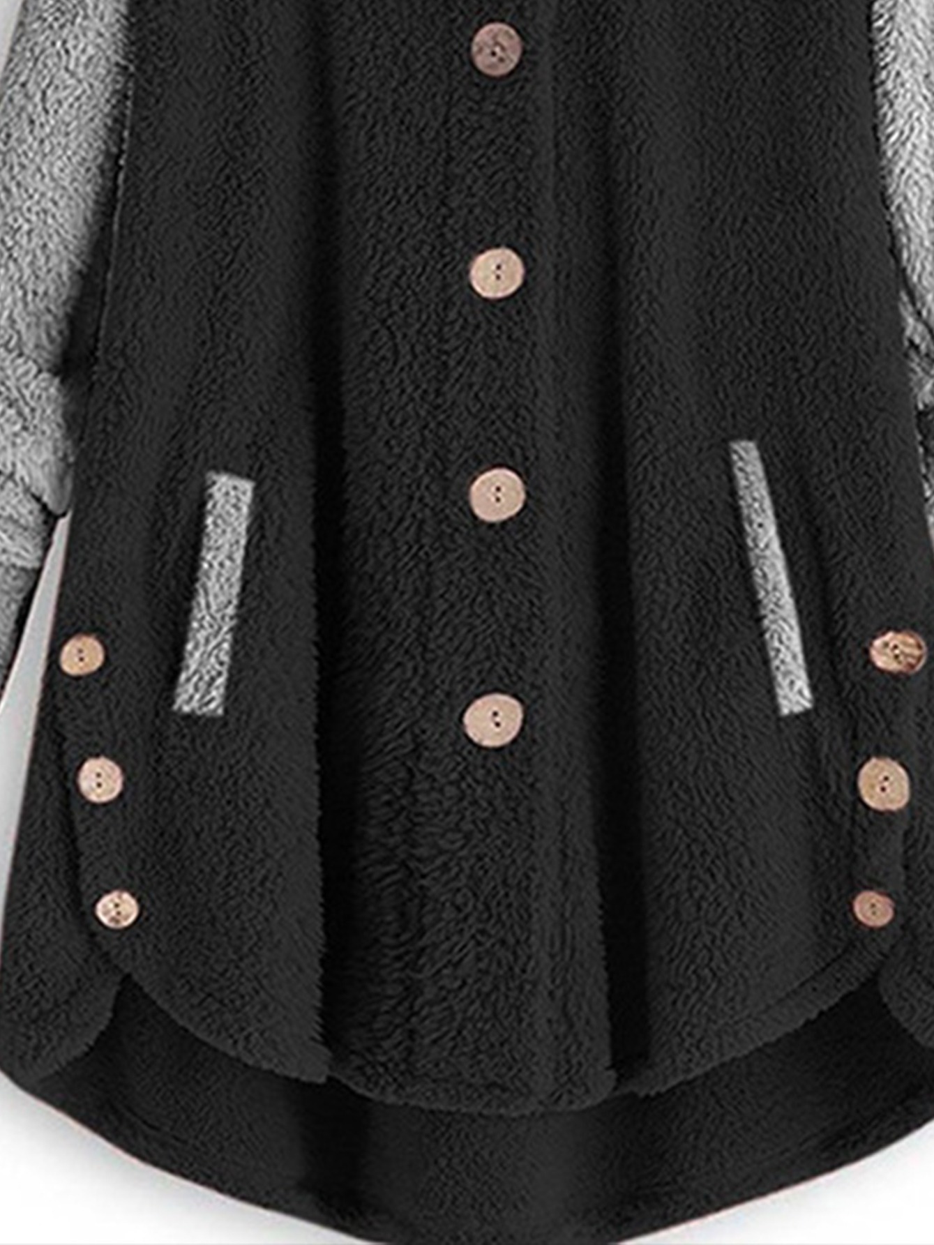 color block hooded coat dual pockets button long sleeve coat casual outerwear for fall winter womens clothing details 4