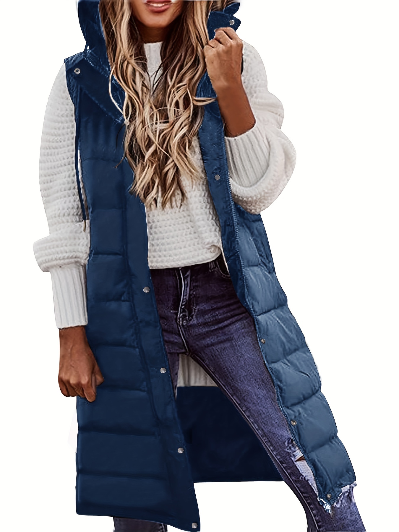 hooded sleeveless coat casual long length versatile winter warm outerwear womens clothing details 7