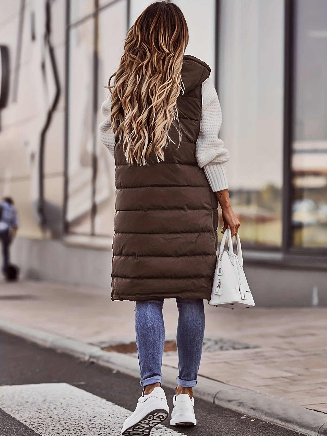 hooded sleeveless coat casual long length versatile winter warm outerwear womens clothing details 10