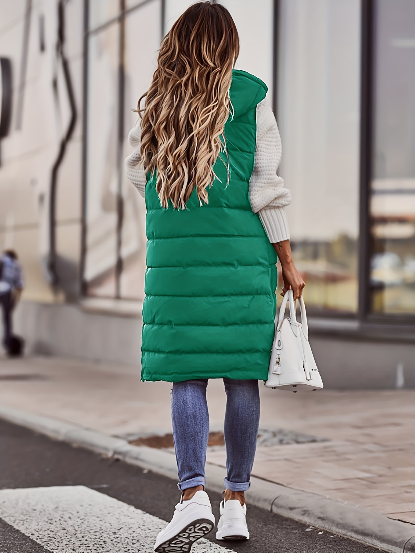 hooded sleeveless coat casual long length versatile winter warm outerwear womens clothing details 14