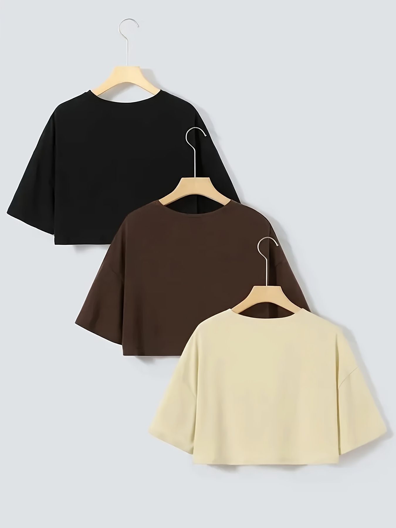 3 packs crew neck crop t shirts casual short sleeve top for spring summer womens clothing details 0