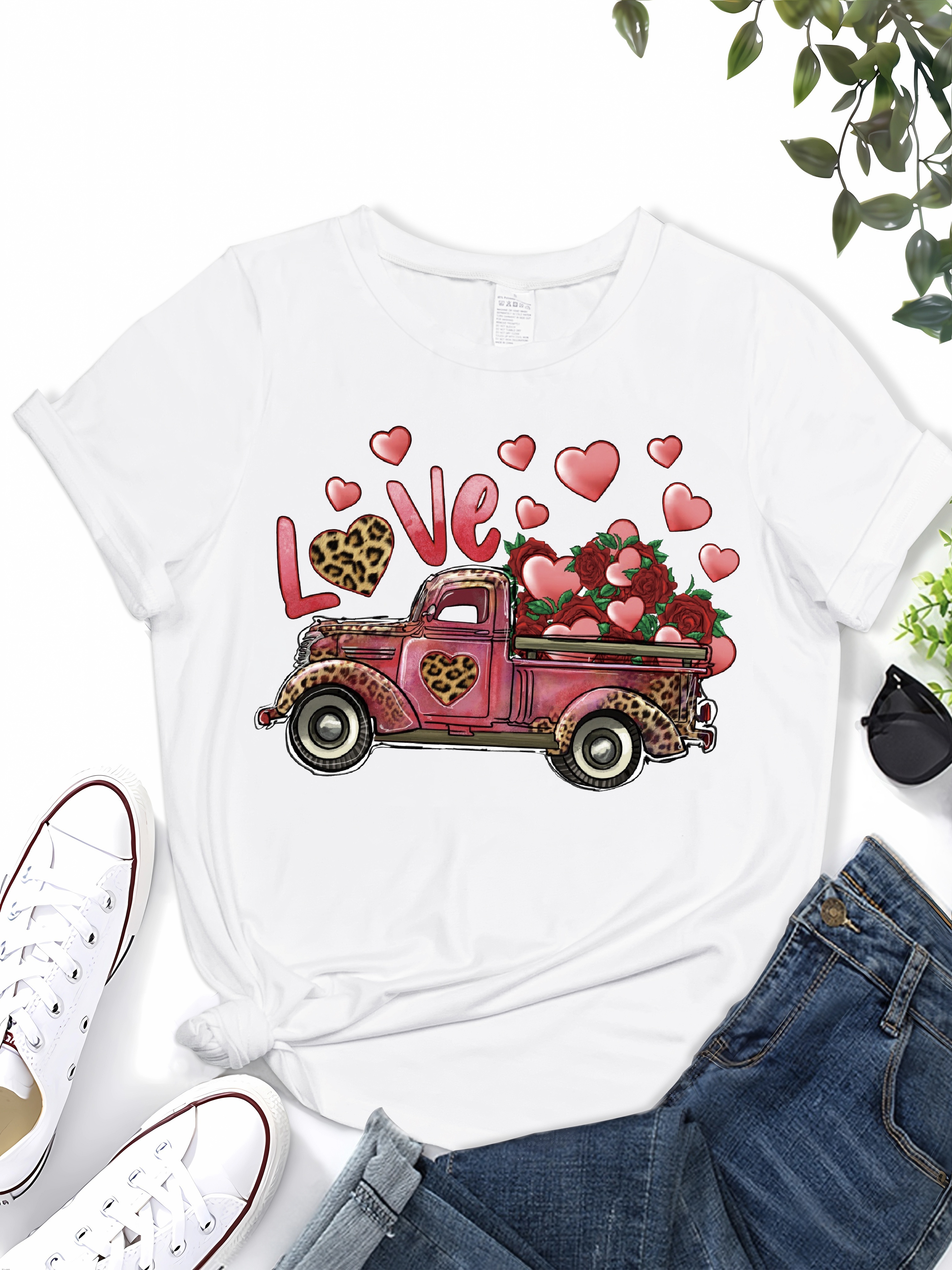 valentines day print t shirt casual crew neck short sleeve top for spring summer womens clothing details 1