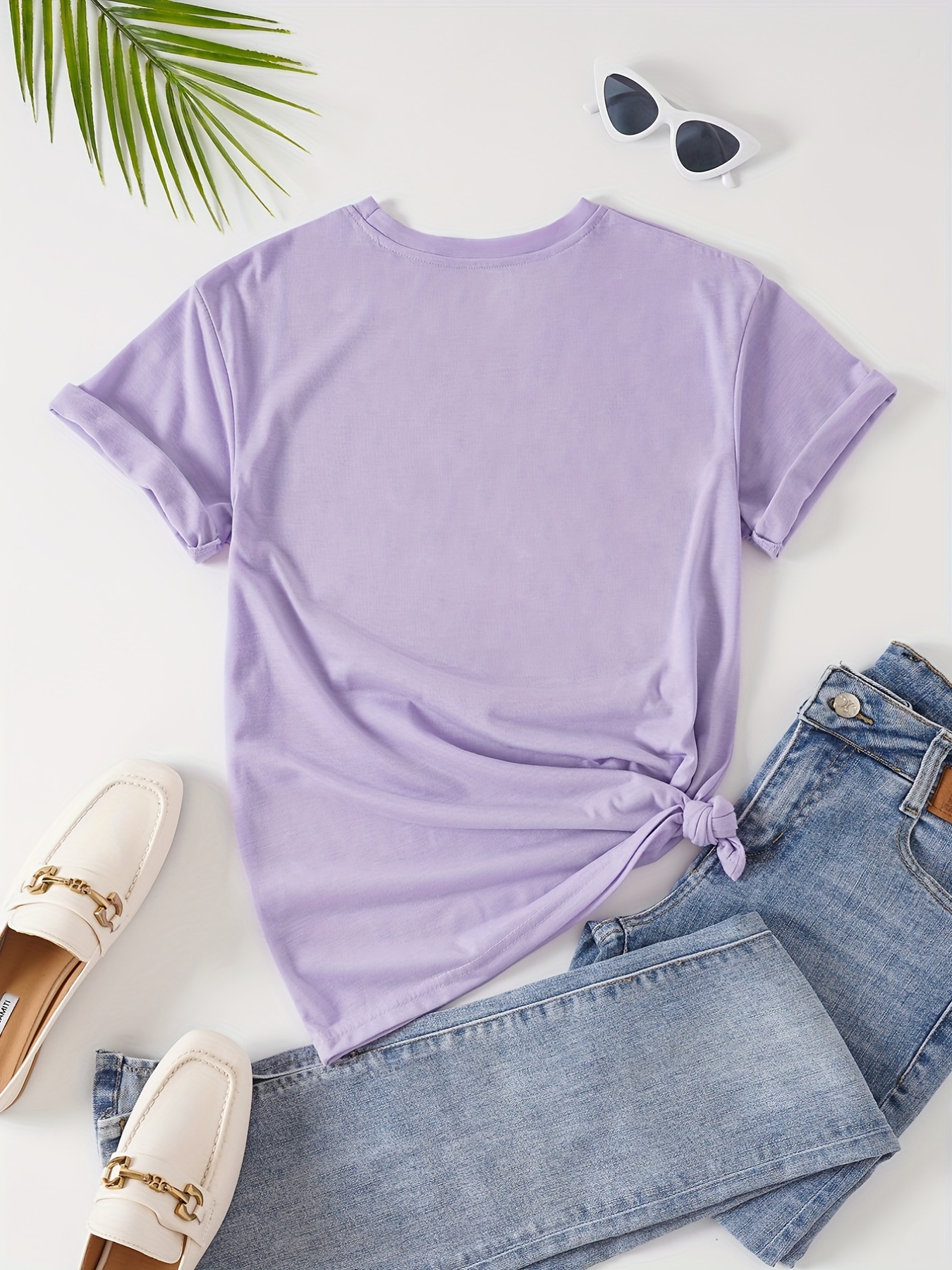 letter print crew neck t shirt casual short sleeve top for spring summer womens clothing details 1