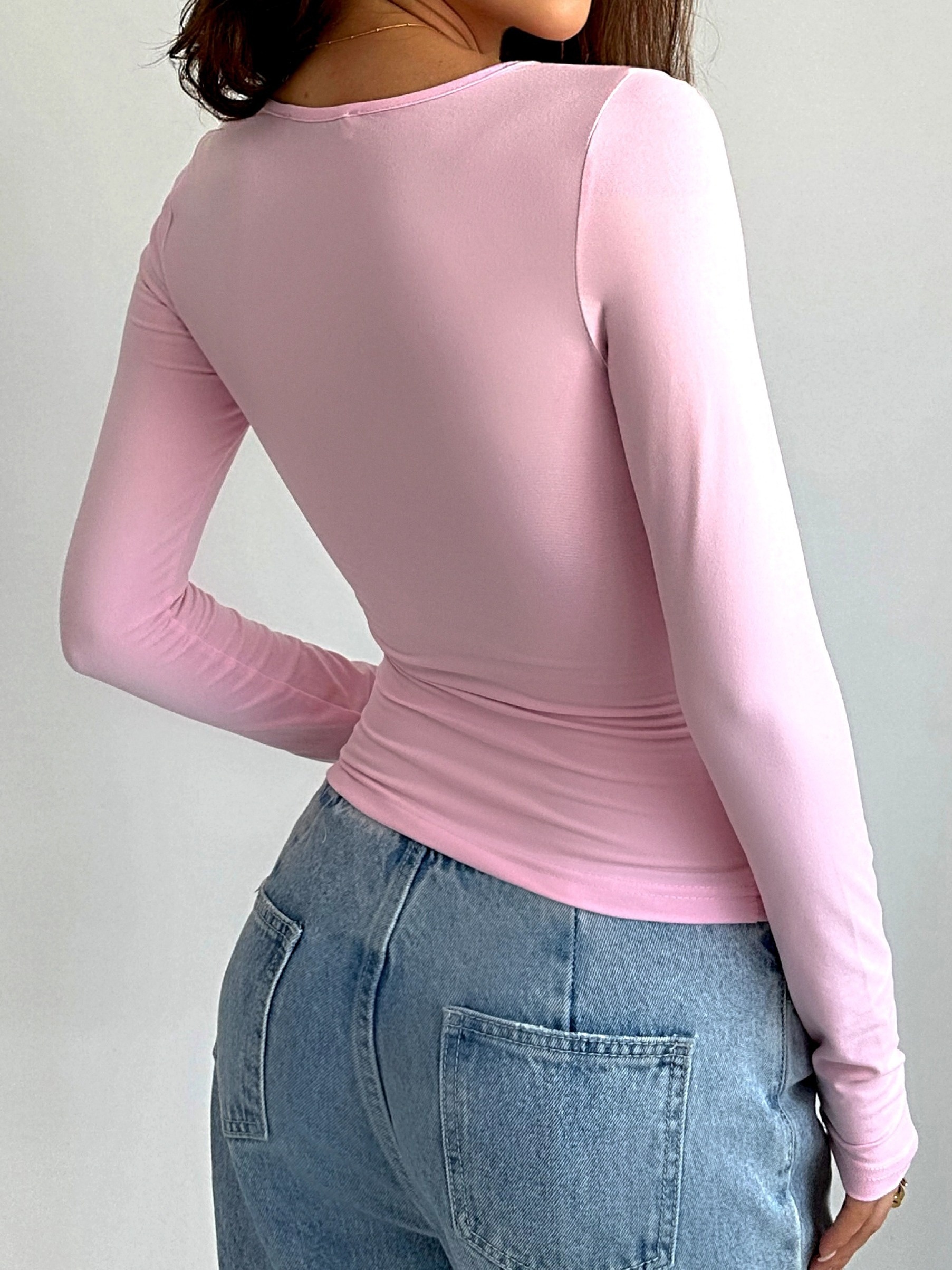 solid crew neck t shirt casual long sleeve top for spring fall womens clothing details 44