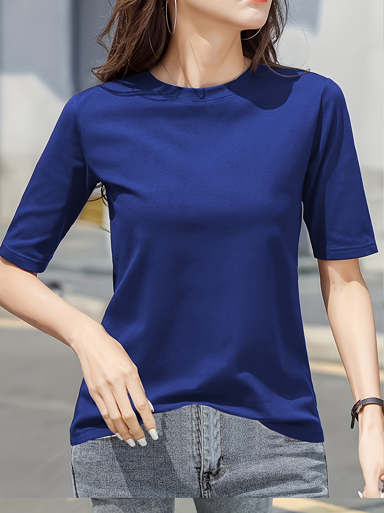 short sleeve crew neck t shirt casual top for summer spring womens clothing details 9