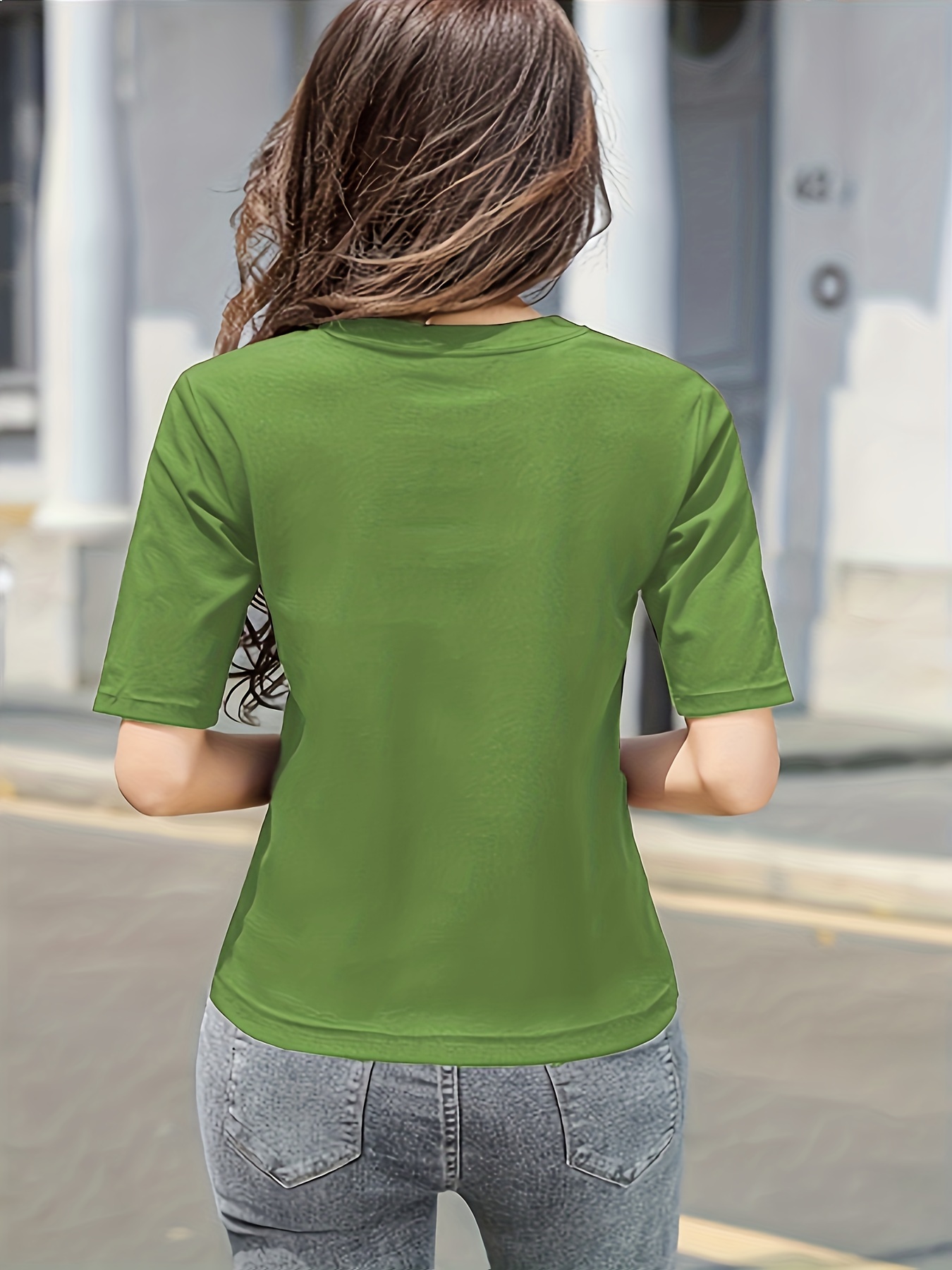 short sleeve crew neck t shirt casual top for summer spring womens clothing details 11