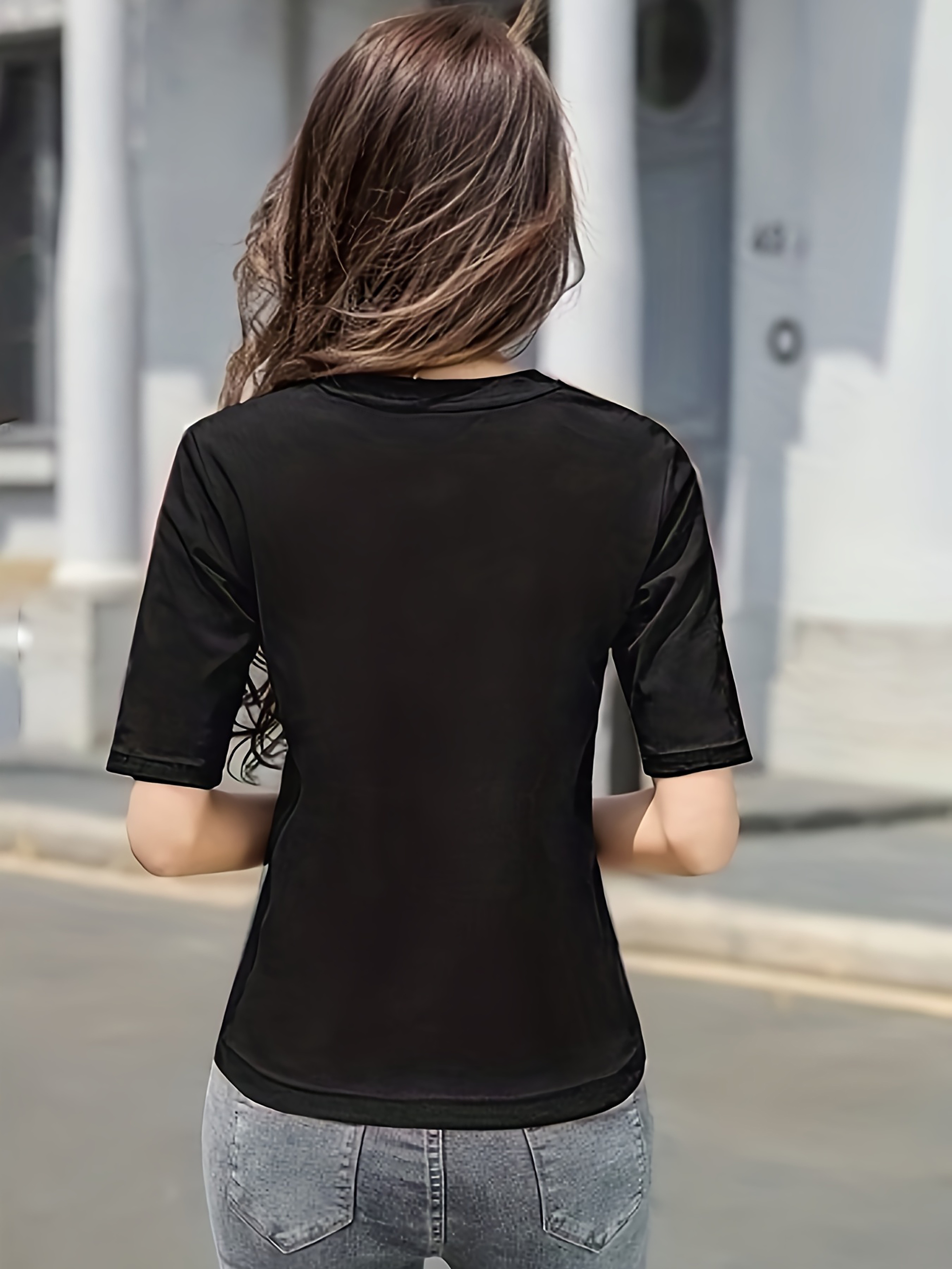 short sleeve crew neck t shirt casual top for summer spring womens clothing details 21