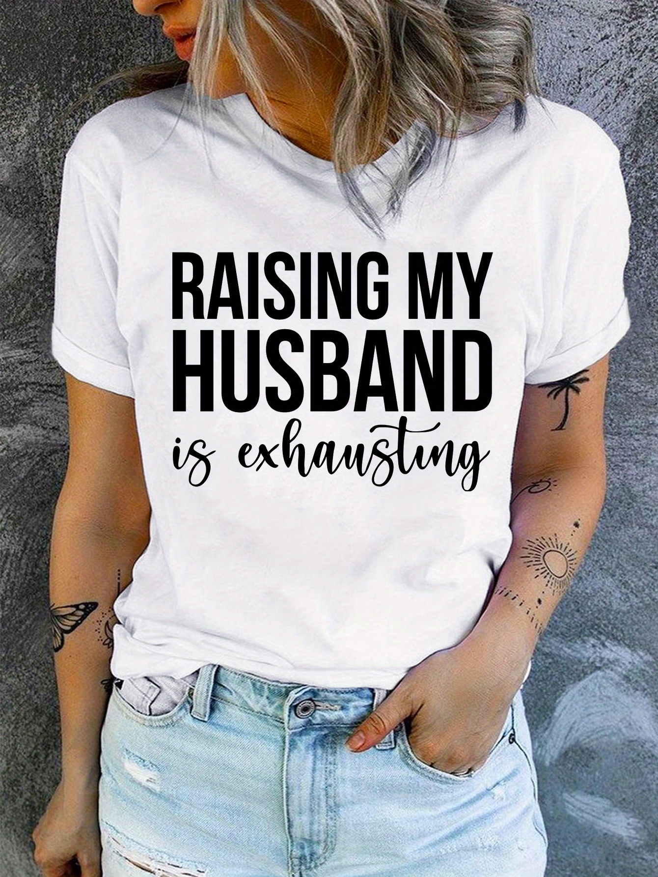 raising my husband print t shirt short sleeve crew neck casual top for summer spring womens clothing details 0