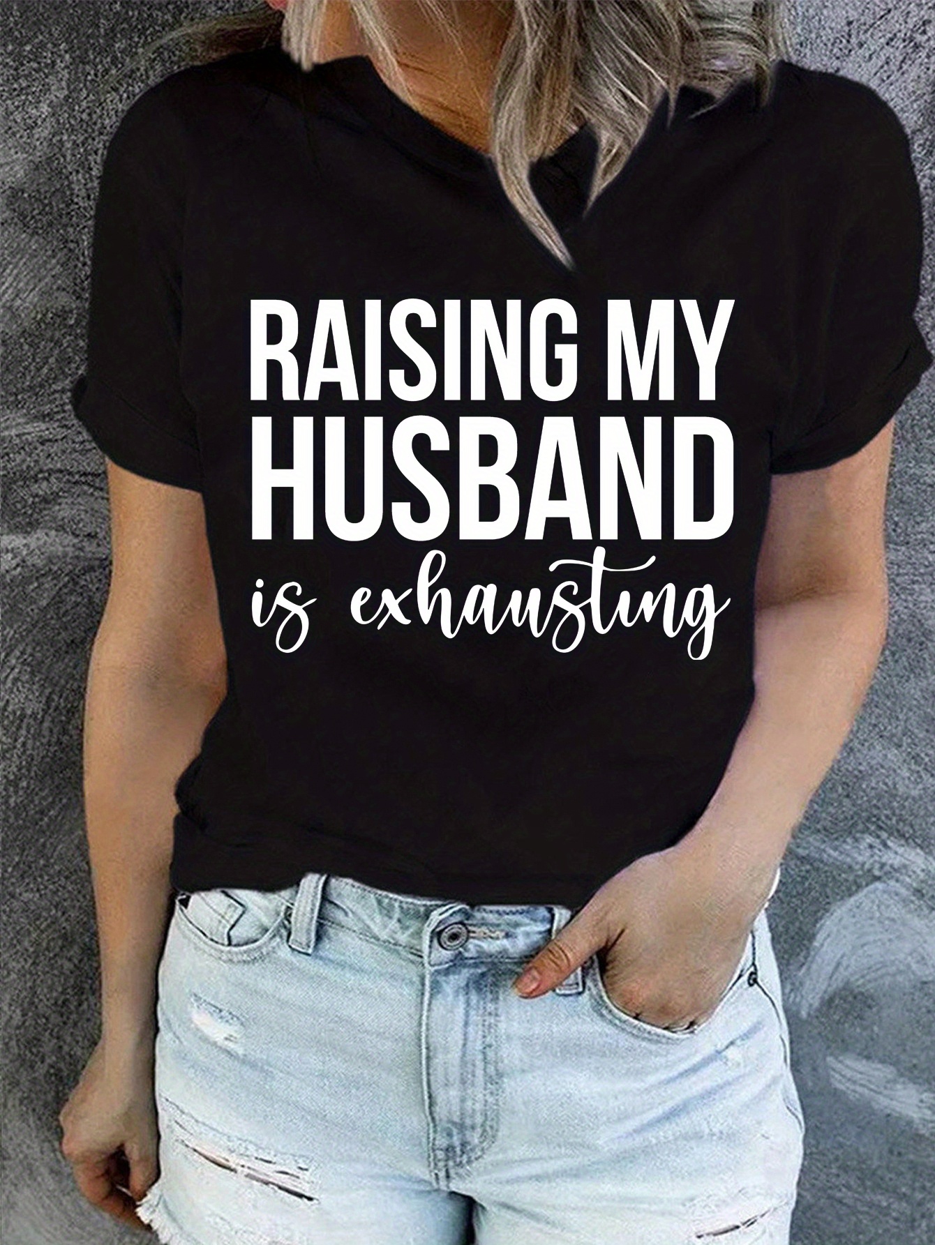 raising my husband print t shirt short sleeve crew neck casual top for summer spring womens clothing details 2