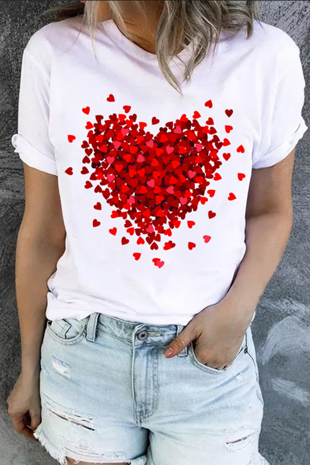 heart print t shirt for valentines day gifts crew neck short sleeve t shirt casual every day tops womens clothing details 0