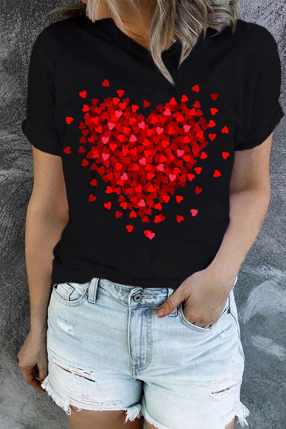 heart print t shirt for valentines day gifts crew neck short sleeve t shirt casual every day tops womens clothing details 3