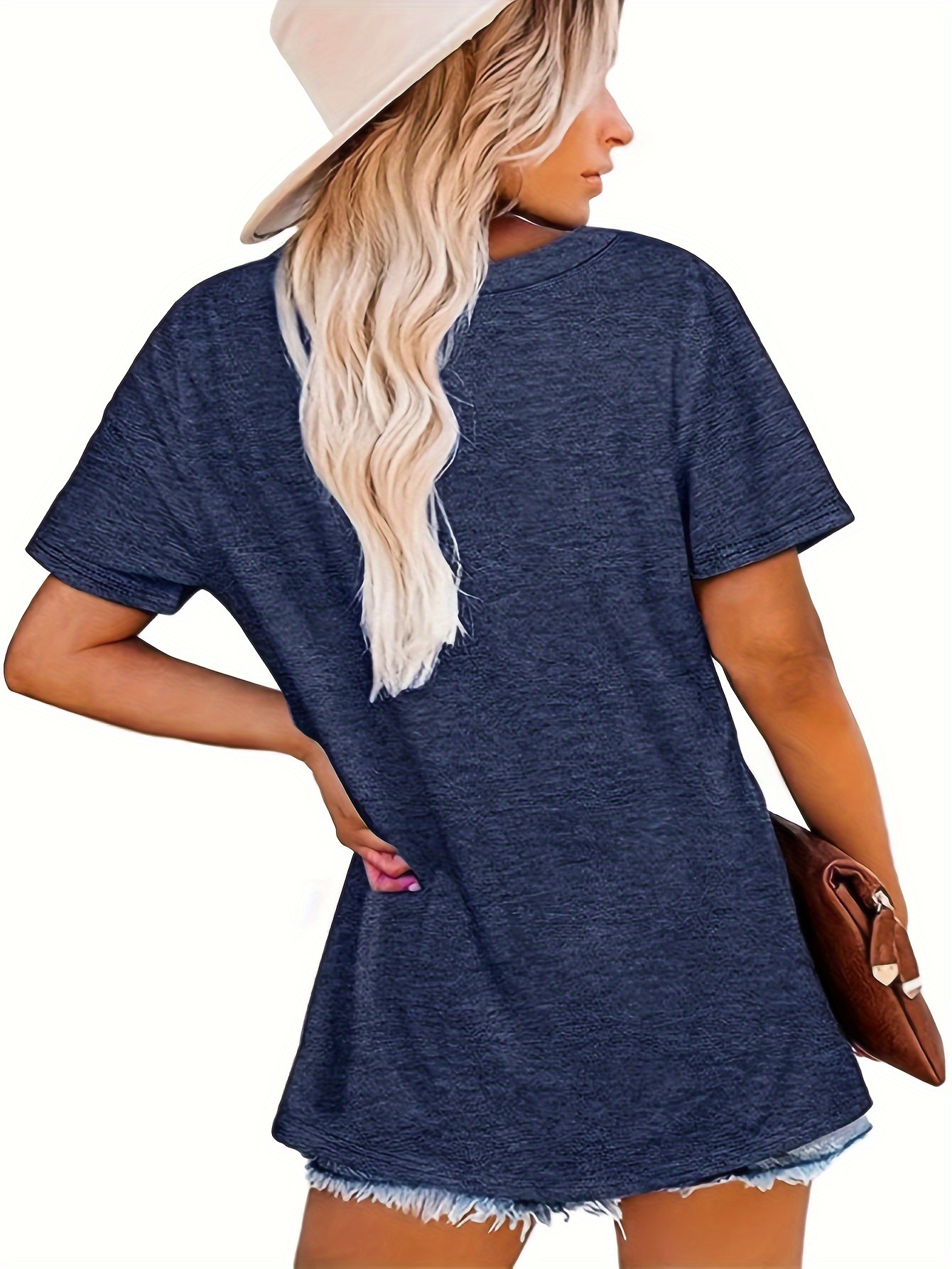 tape letter print crew neck t shirt casual short sleeve t shirt for spring summer womens clothing details 11