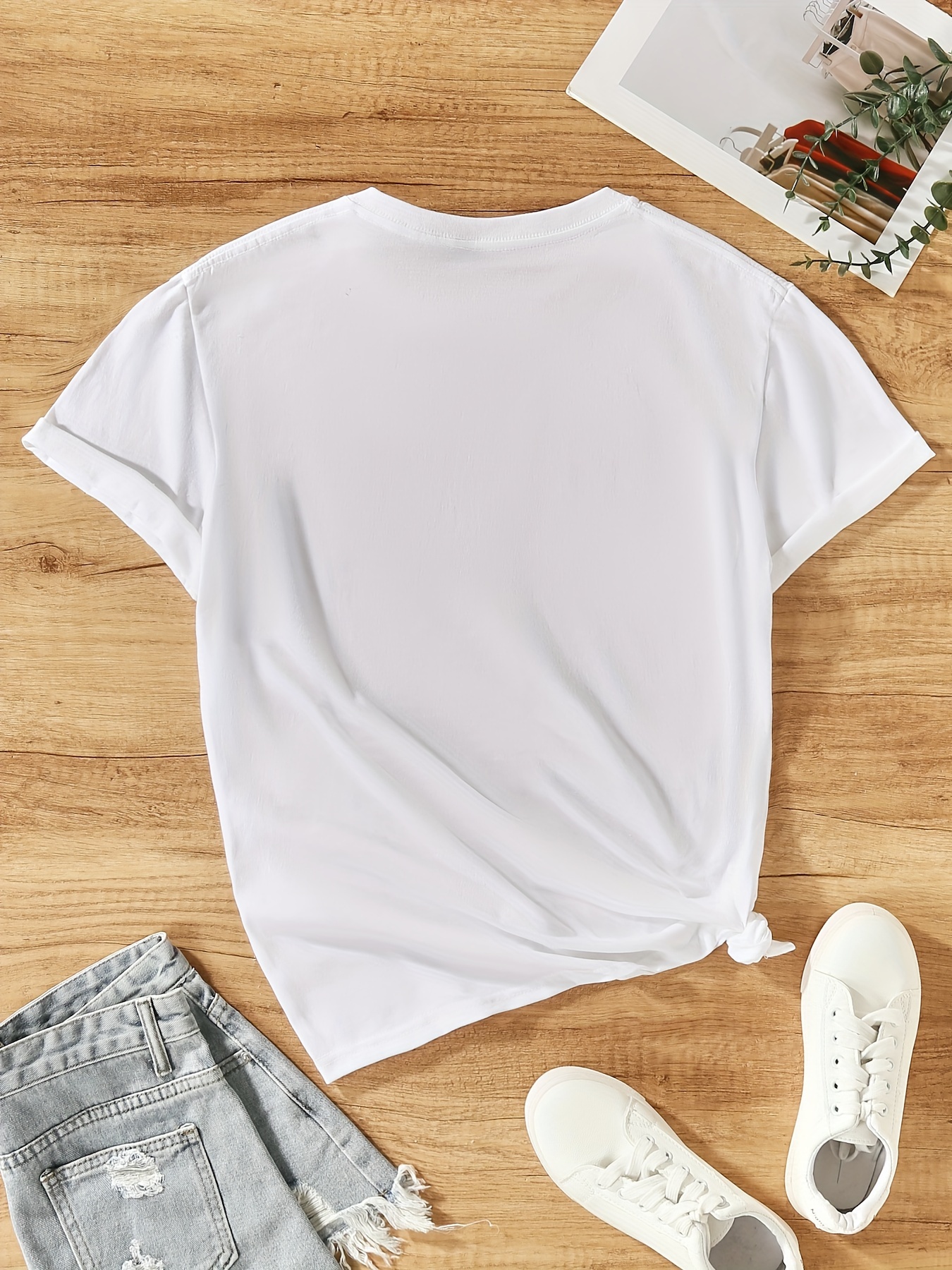 graphic print t shirt short sleeve crew neck casual top for summer spring womens clothing details 0