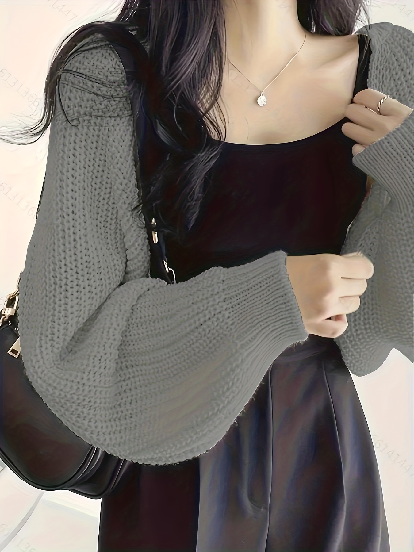 cropped solid knit sweater open front long sleeve sweater womens clothing details 4