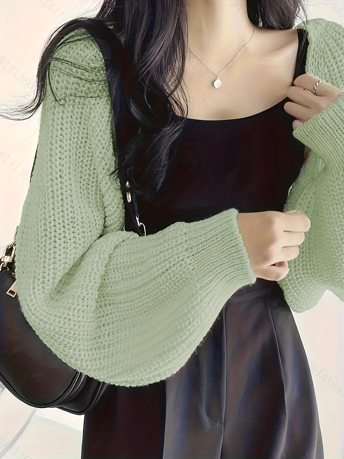 cropped solid knit sweater open front long sleeve sweater womens clothing details 9