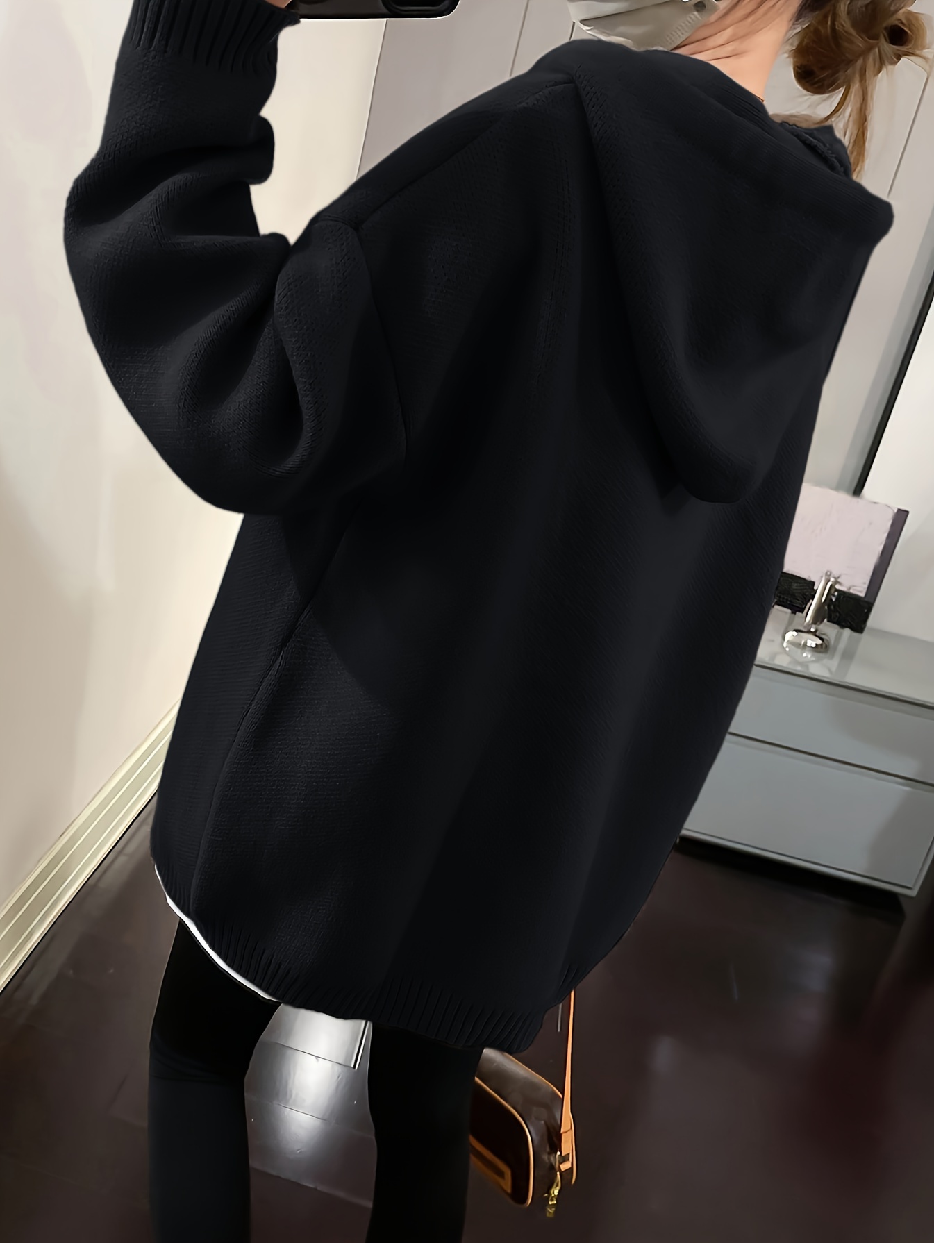 smile face pattern oversized hoodies casual drawstring long sleeve sweater womens clothing details 5