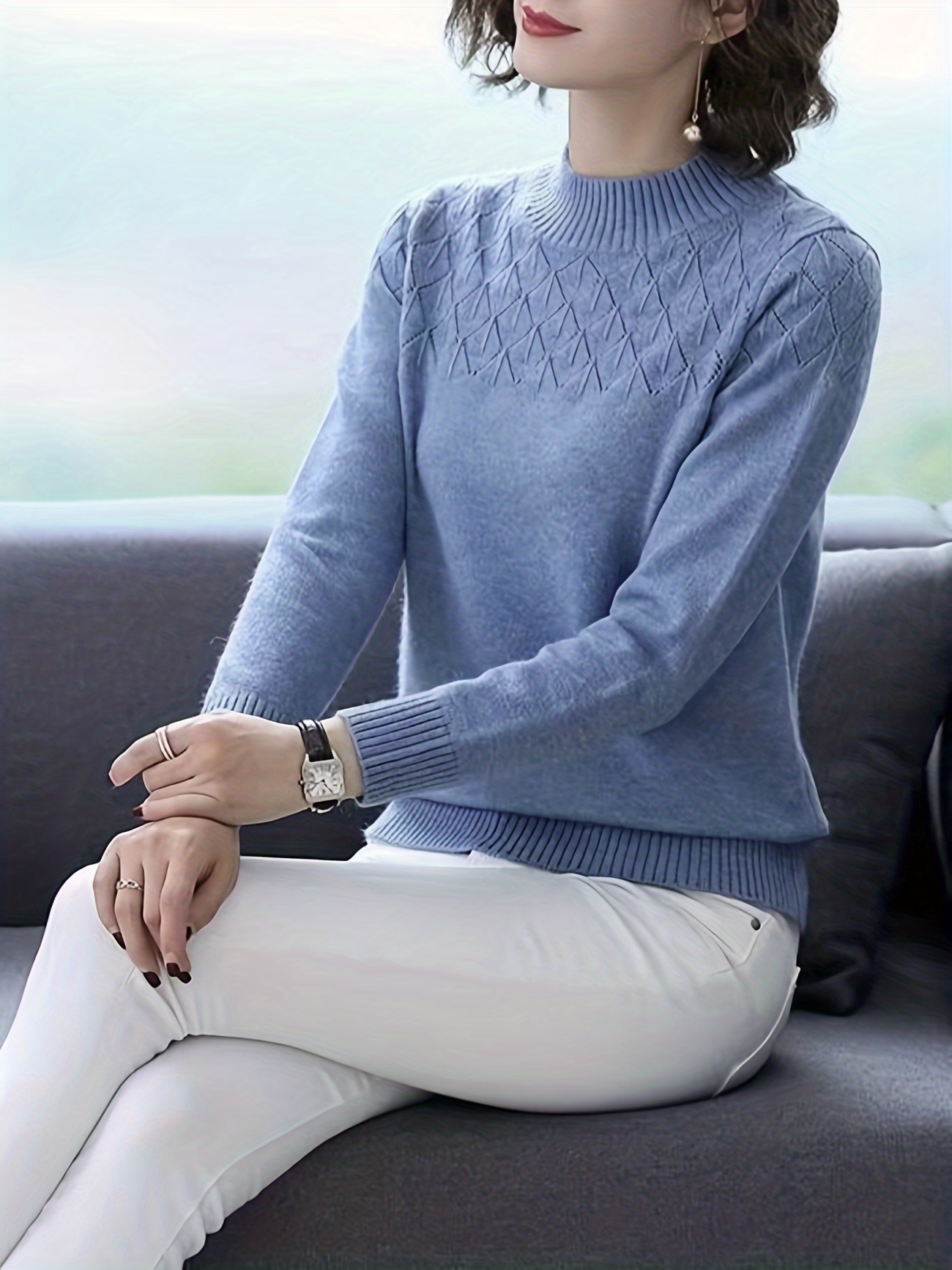 long sleeve mock neck sweater elegant casual sweater for fall spring womens clothing details 0