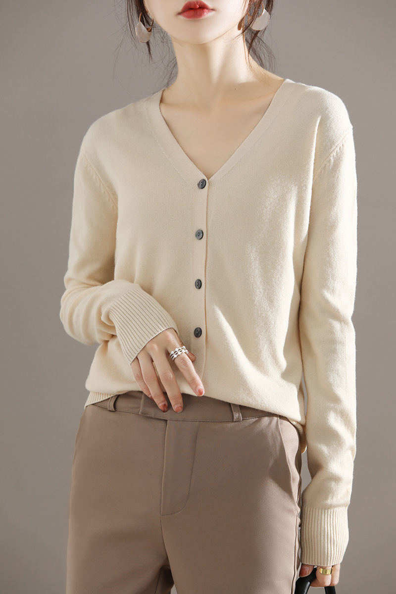 elegant v neck solid cardigan long sleeve cardigan for spring fall womens clothing details 3