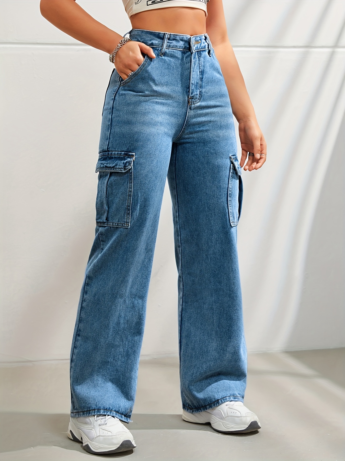 side flap pocket high waist denim cargo pants light washed casual slash pocket cargo jeans kpop y2k womens denim jeans clothing details 6