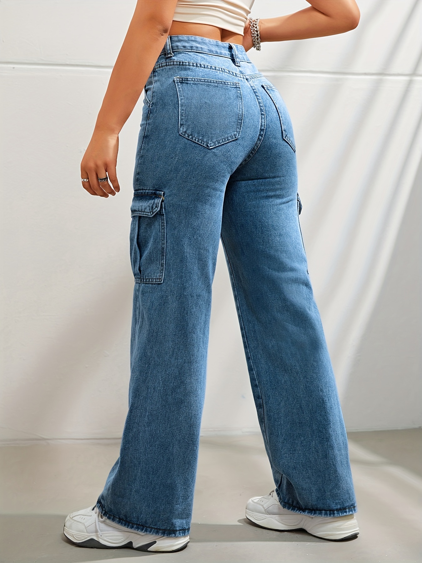 side flap pocket high waist denim cargo pants light washed casual slash pocket cargo jeans kpop y2k womens denim jeans clothing details 7