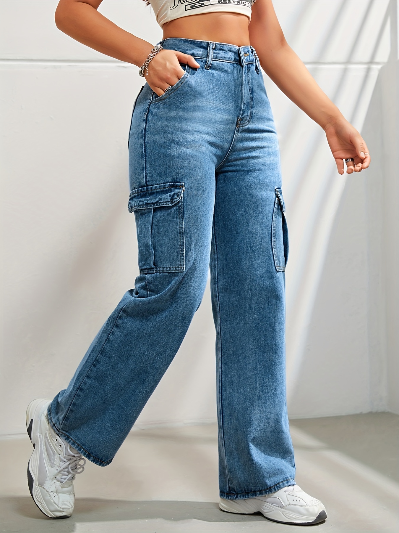 side flap pocket high waist denim cargo pants light washed casual slash pocket cargo jeans kpop y2k womens denim jeans clothing details 9