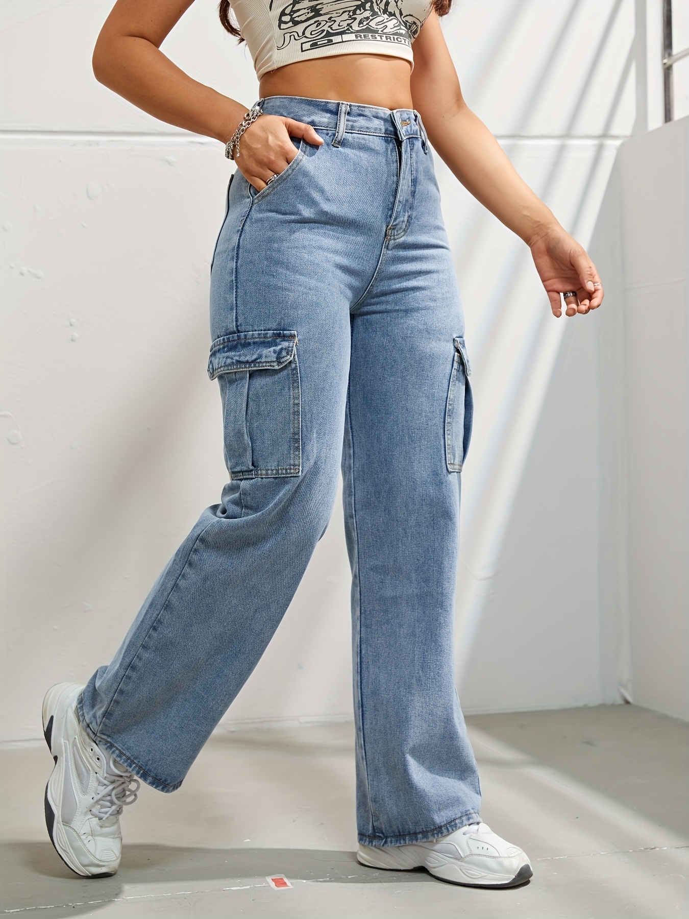 side flap pocket high waist denim cargo pants light washed casual slash pocket cargo jeans kpop y2k womens denim jeans clothing details 12