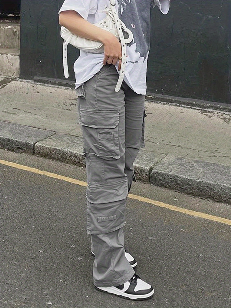 green loose fit cargo pants, green loose fit cargo pants flap pockets non stretch baggy denim pants y2k kpop vintage style womens denim jeans clothing details 3